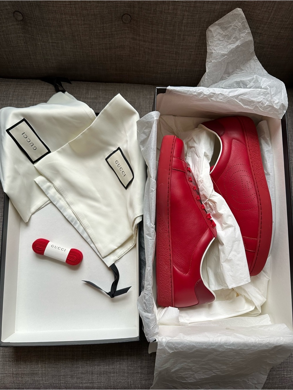 Gucci Ace Red Leather Low-Top Sneakers - Picture 6 of 6